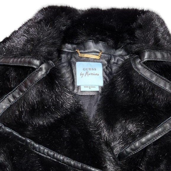 GUESS by Marciano leather vintage faux fur belted coat - Picture 6 of 10